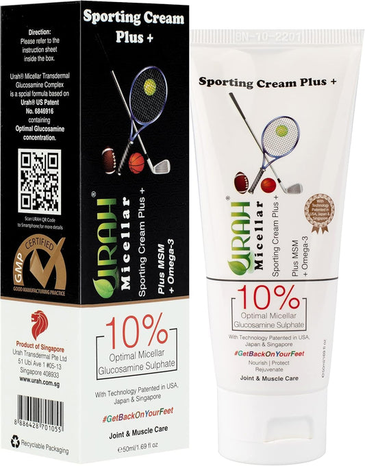 URAH Urah Micellar Sporting Cream Plus | MSM, Omega-3, Vitamin C & Turmeric | Non-Greasy Joint Comfort Cream | Quick Absorption | Sensitive Skin Friendly | 50g Tube