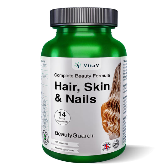 VitaV Hair Skin and Nails Vitamins | Biotin Supplements with Hyaluronic Acid MSM Silica Selenium Zinc Supplements Biotin Hair Growth Vitamins Beauty Formula Hair Vitamins Nail Care Hair Repair Multivitamin