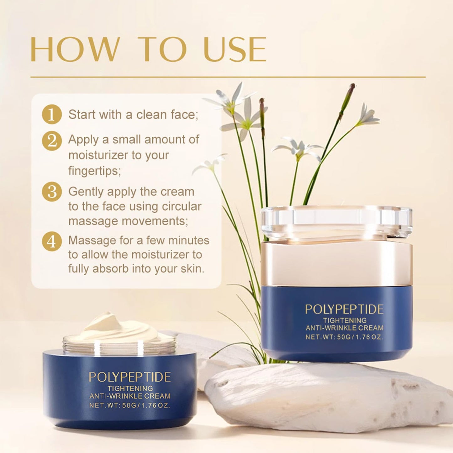 Polypeptide Anti Wrinkle Cream, Firming Anti Aging Face Cream, Skin Care Facial Moisturizer, Face Moisturiser Reduce Fine Lines, Moisturiser Face Women Face Care,Even Skin Tone (50g)