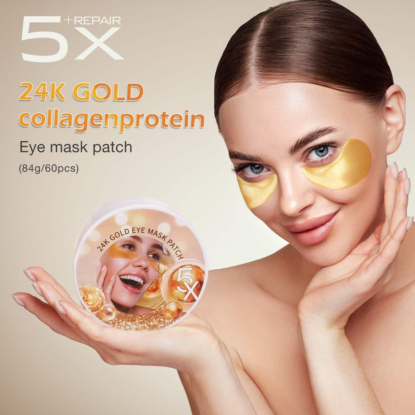 SDSM 24k Gold Under Eye Collagen Mask Patches, 5X Anti Wrinkle Moisturizing and Repairing Ability,Reduce Puffy Eyes & Dark Circle Under Eye Gel Patches, Smooth Tired Eye Masks - (Jar - 30 Pair)