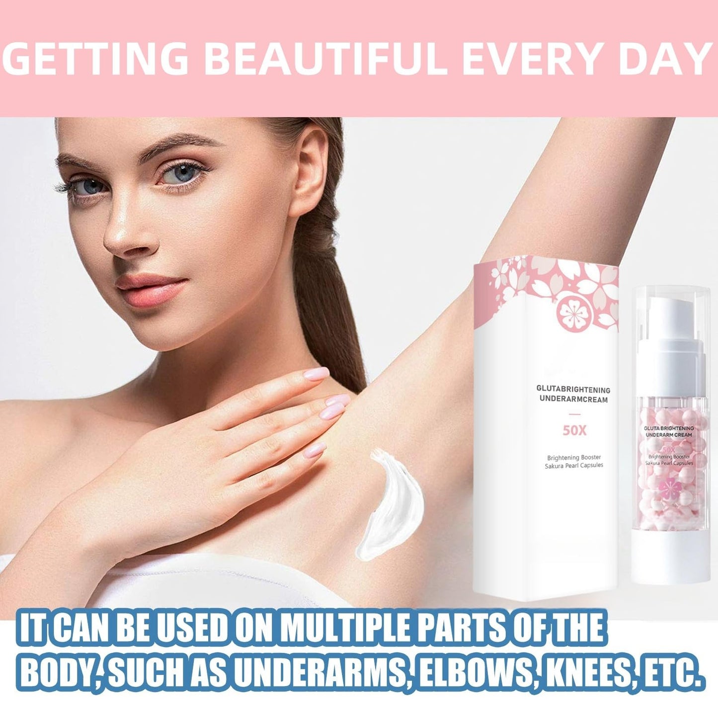 Sakura Brightening Gluta Underarm Cream,Underarm Whitening Cream,Whitening 50X Pearl Cap/Sules,Armpit Booster Serum,Body Whitening Cream for Dark Skin,Skin White-ning Cr-eam for Suit All Skin Types