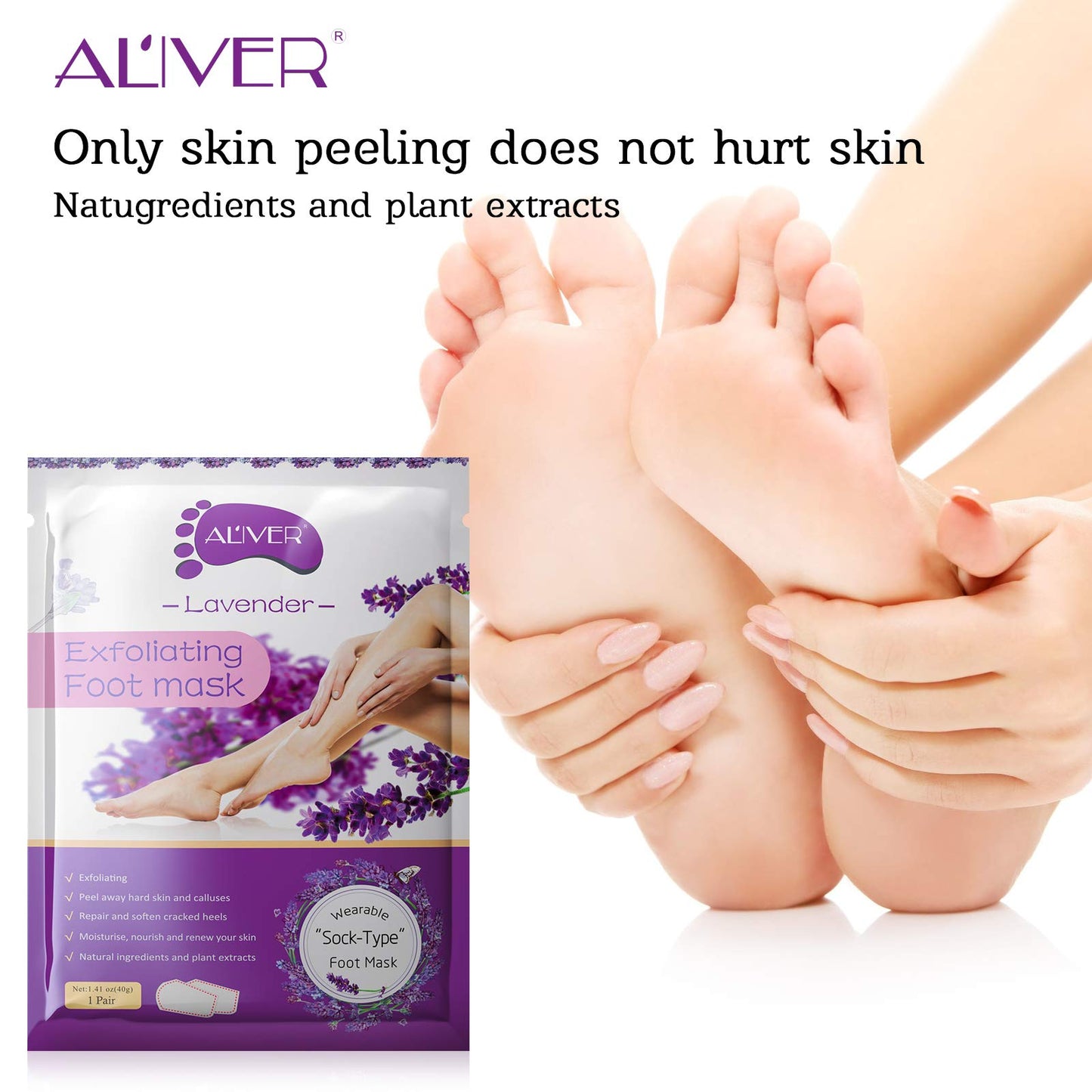 ALIVER 3 Pairs Foot Peel Mask, Foot Moisturizing Mask, Natural Lavender Exfoliating Foot Mask, Foot Skin Repair Socks for Dry, Aging, Cracked Heels Intense Skin Nutrition Foot Cream Mask