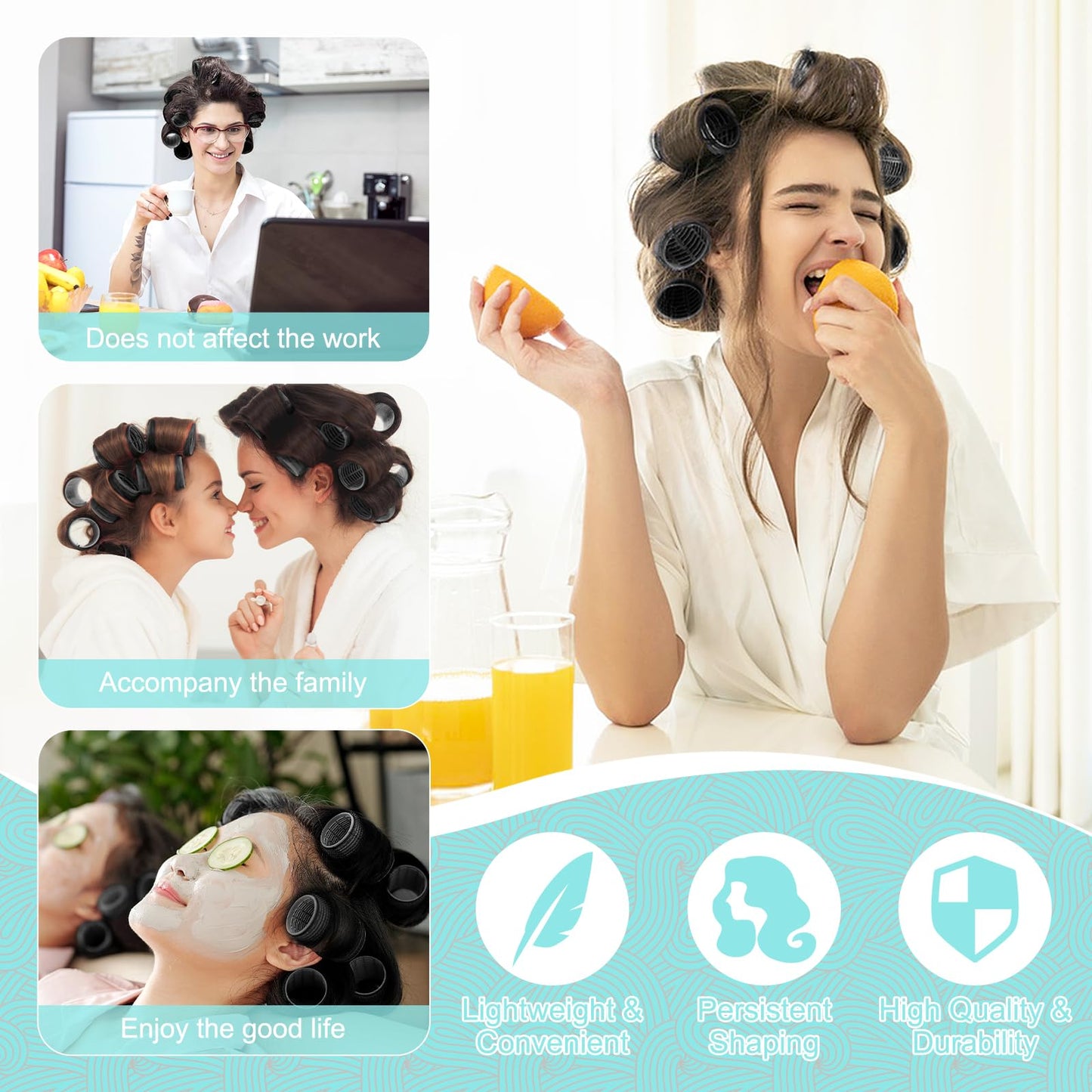 BELICOO 60 PCS Hair Rollers with Clips, 5 Sizes(60/48/36/25/15mm) Hair Curlers Rollers with 28 Metal Clips, Perfect for Long Medium Short Thick Hair (Black)