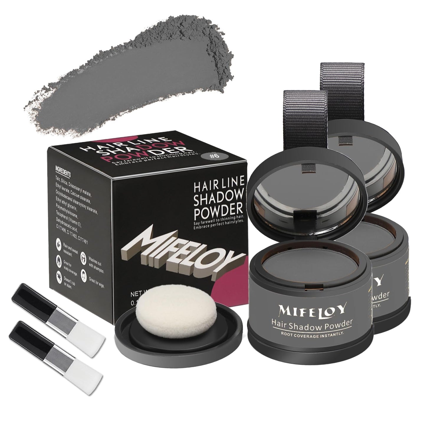 Mifeloy MIFELOY 2 Set Root Cover Up Powder, Gray, Touch Up Hair Color for Grey, Instantly Coverage Dye for Thinning Grays Hairline, Roots Concealer for Beard Line Eyebrow, Shadow Conceals Hair Loss