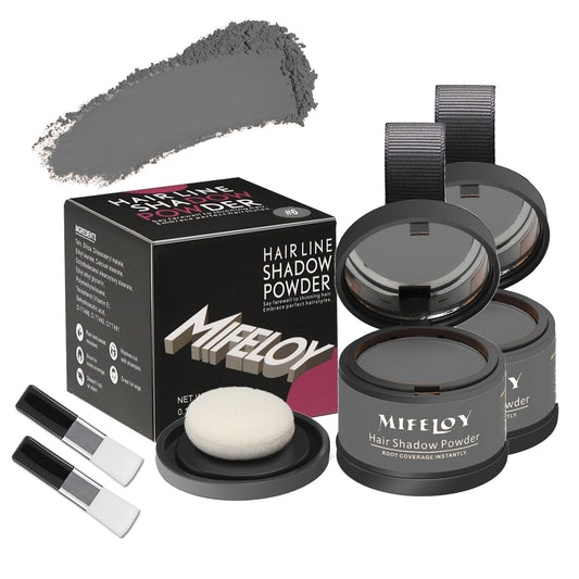 Mifeloy MIFELOY 2 Set Root Cover Up Powder, Gray, Touch Up Hair Color for Grey, Instantly Coverage Dye for Thinning Grays Hairline, Roots Concealer for Beard Line Eyebrow, Shadow Conceals Hair Loss