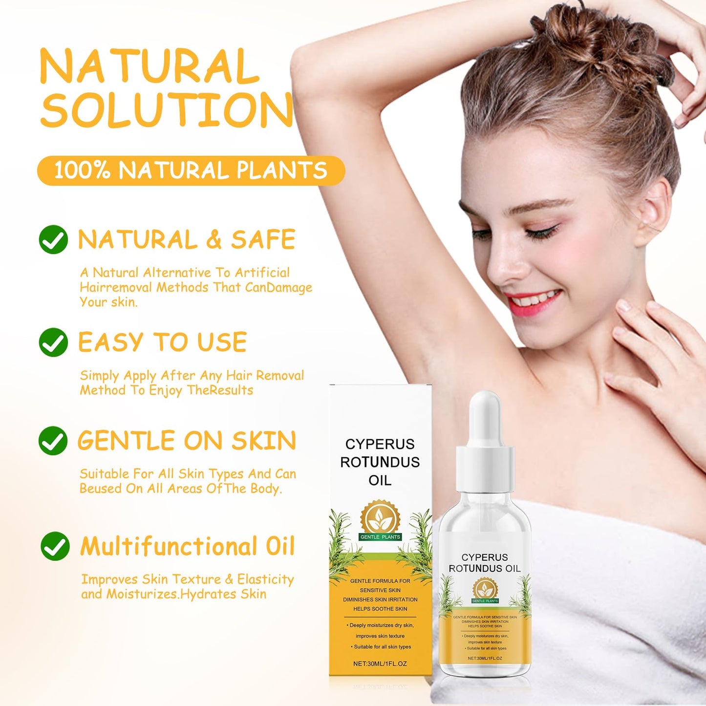 Kighdel 2 PCS Cyperus Rotundus Oil,Natural Ingredients Cyperus Oil,Cyprus Rotundus Oil,Multi-purpose Body Hair Reduction Oil,Gentle & Effective,Moisturizing & Soothing,for All Skin Types(30ml)