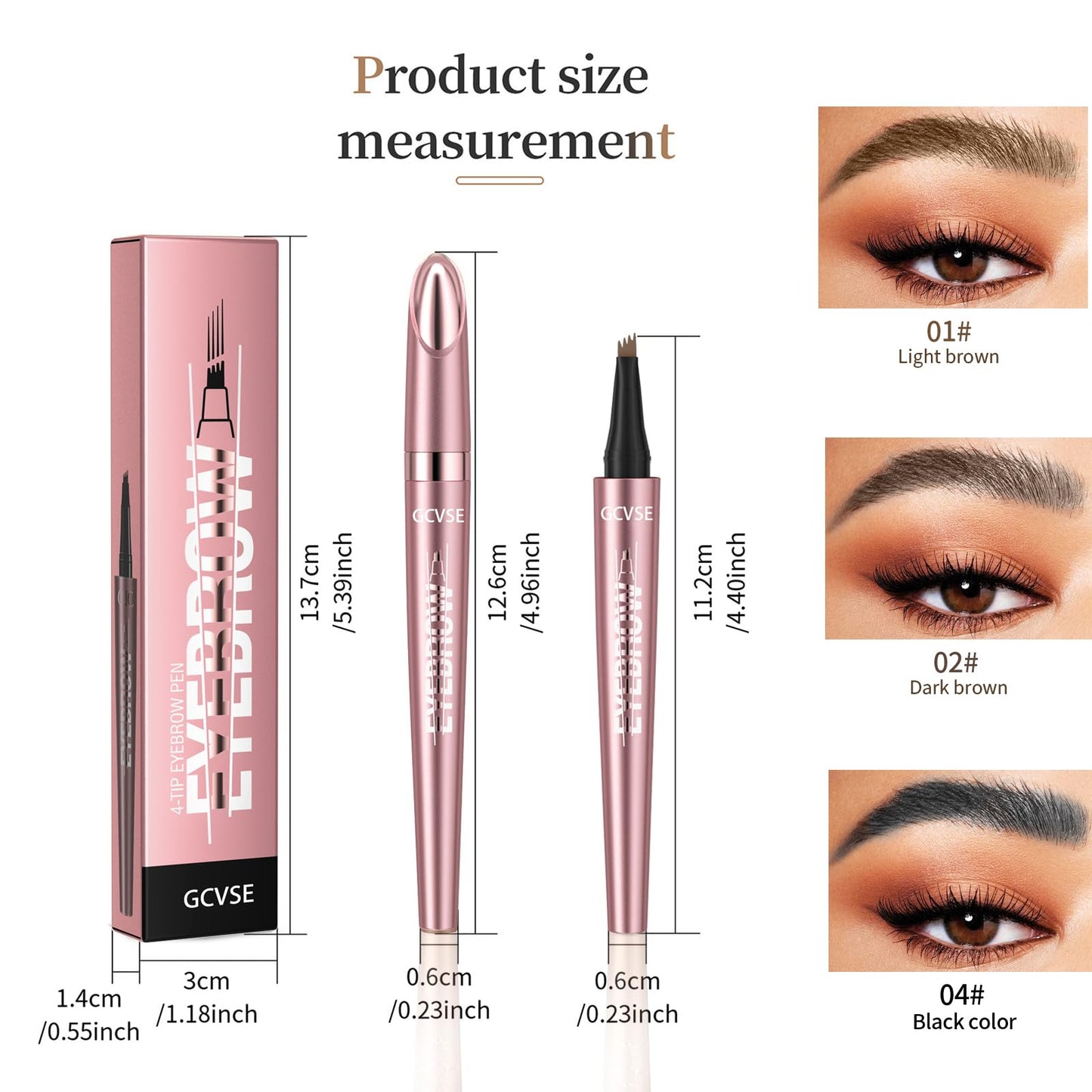 GCVSE Eyebrow Pencil, Rose Gold Microblading Eyebrow Pencil with 4 Micro-Fork Tips, Long-Lasting Brow, Waterproof, Smudgeproof Brow Pen - Easy Creation of Natural Looking Defined Eyebrows (Black)