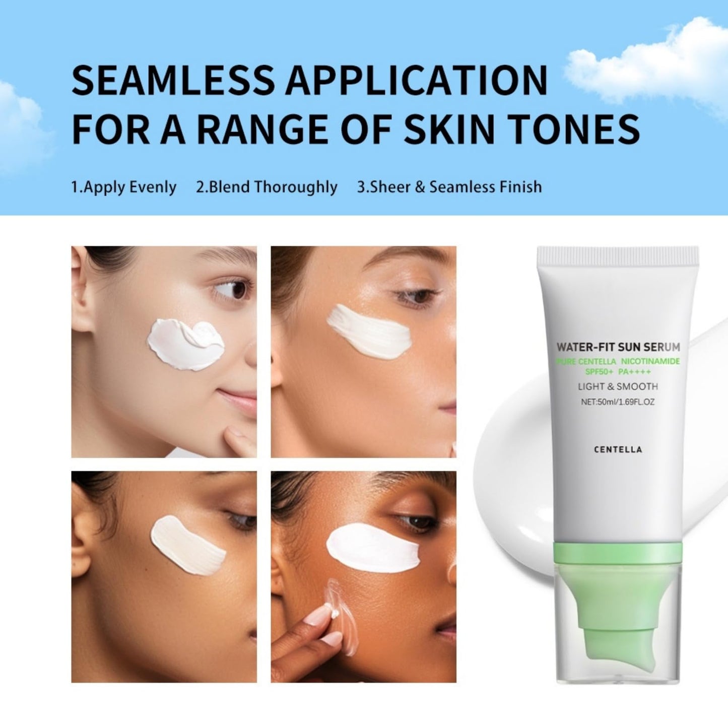 Xunzhi Centella Sunscreen SPF 50+PA++++,Centella Sunscreen,Soothing Sun Cream SPF 50+,SPF50 C/entella Face S/unscreen,Water Resistant Sun Serum,Korean Sunscreens,SP 50 Face Moisturiser,Hydrating Sun Lotion