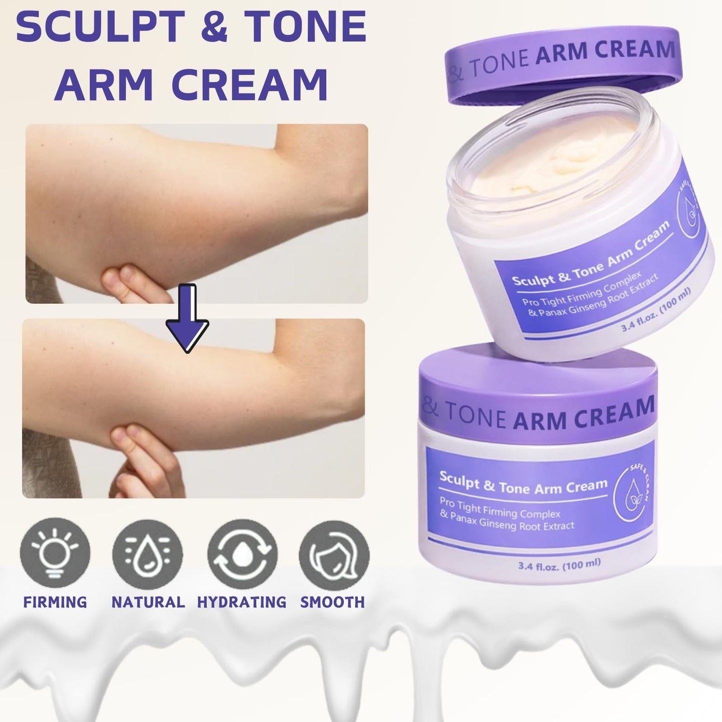 Cureluxe Sculpt & Tone Arm Cream,Firming Cream for Loose Skin,Skin Tightening Cream Body,Skin Firming Body Cream for Arm,Leg,Belly,Body Firming Cre-am for The Look Of Crepey Texture On Arms,Smooth & Nourish