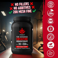 Creatine Monohydrate Powder by Stronglife - 250 grams, 50 Servings at 5 grams, Micronised, Pure 200 Mesh, Unflavoured - Enhances Muscle Performance Power & Recovery (250 Grams)