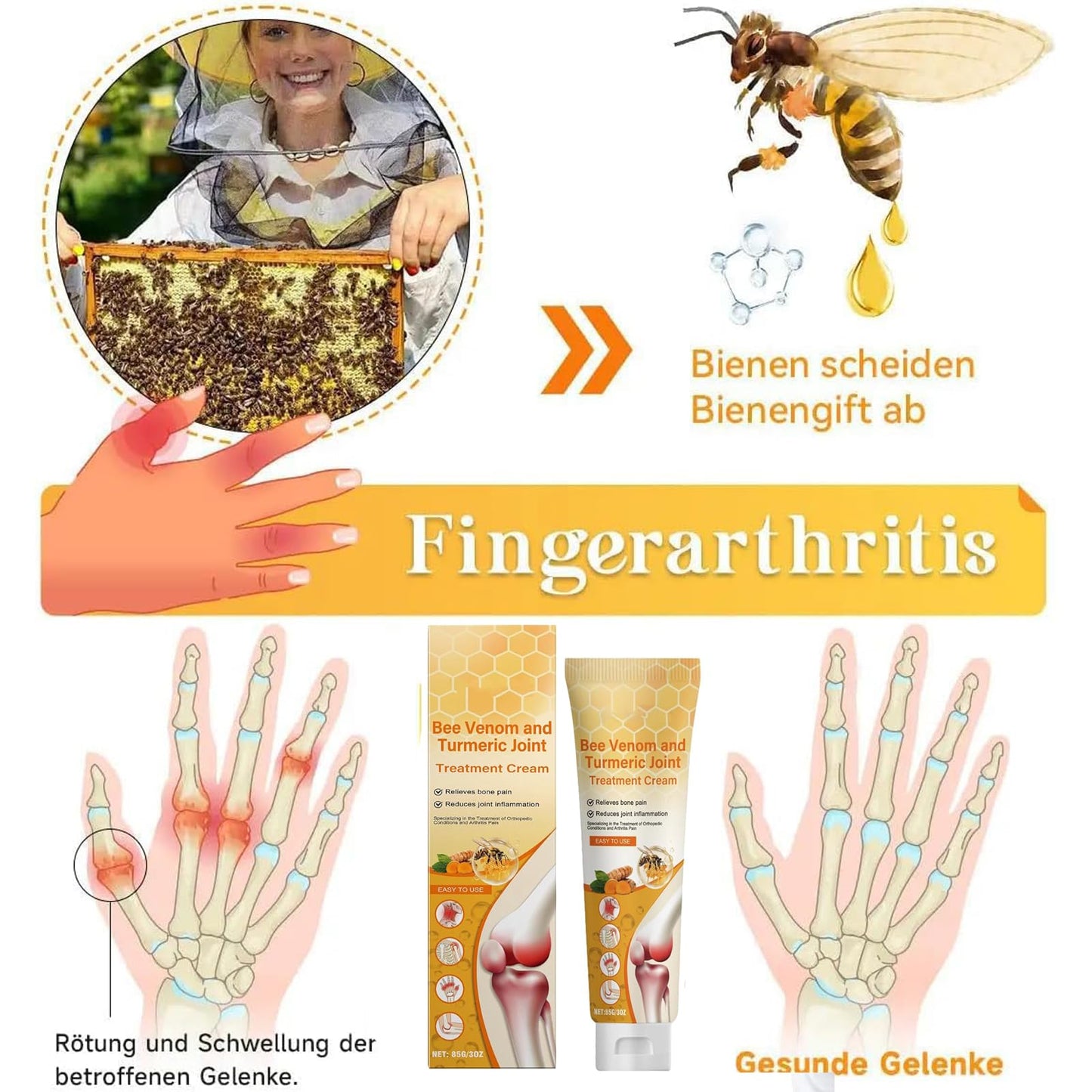 ALLILUYAA Furzero Bee Venom and Turmeric Joint Cream, Furzero Bee Venom Ointment Cream, for Neck, Waist, Back, Hands, Feet