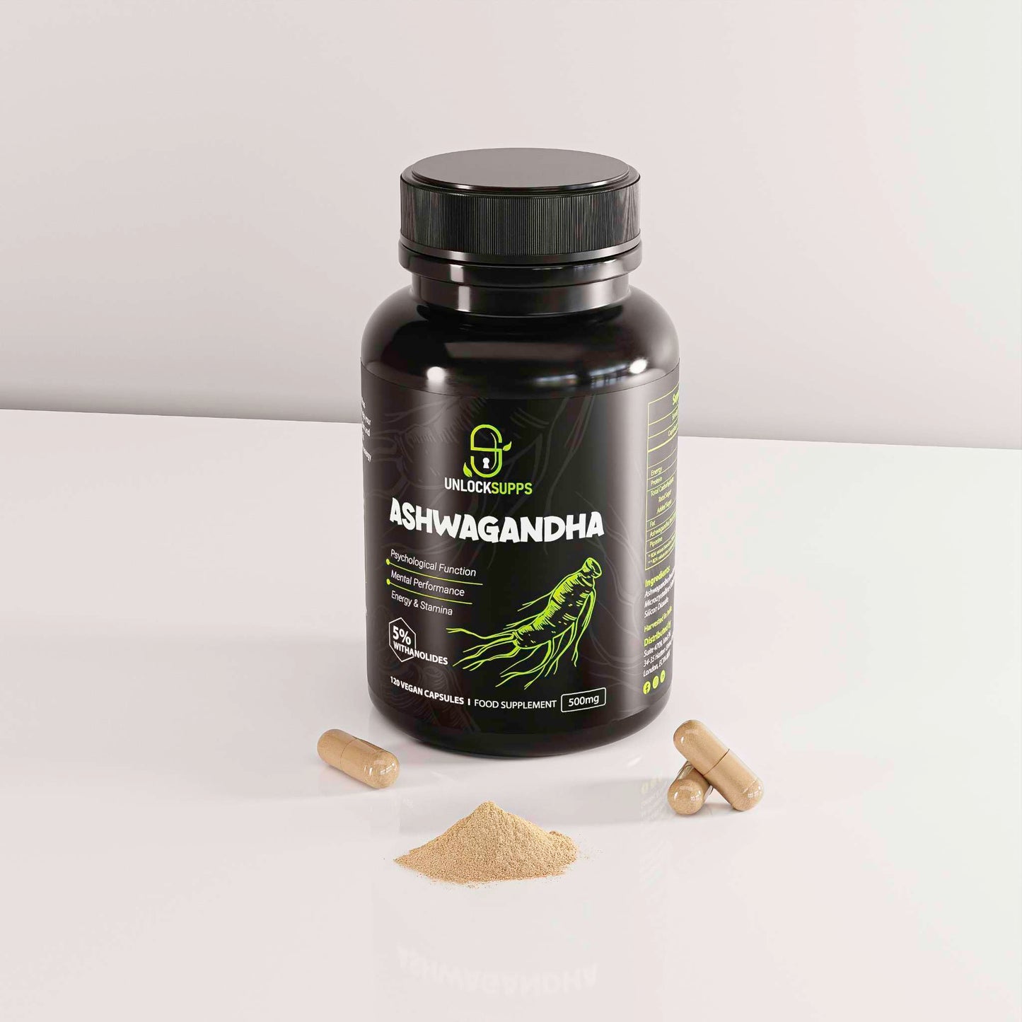 UNLOCKSUPPS UnlockSupps Ashwagandha high Strength 500mg - 120 Capsules | Relieve Stress & Boost Stamina | Ashwagandha Capsules with Pure Withania somnifera Root | No Preservatives, Gluten-Free