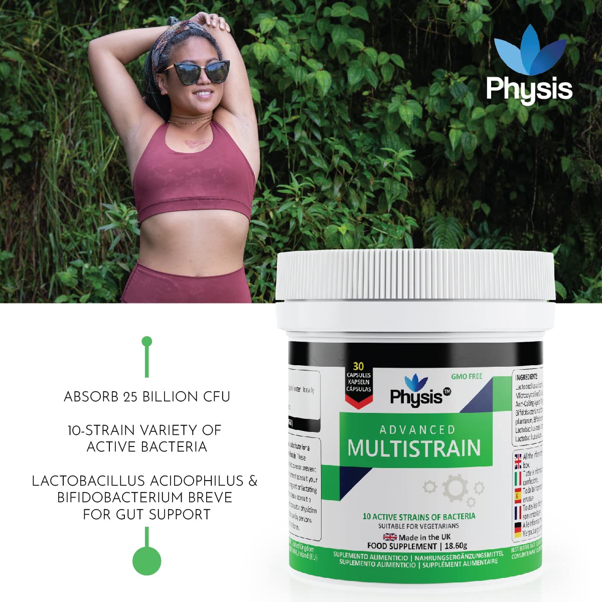 PHYSIS Advanced Probiotics | 10 Capsules (5 Day Antibiotic Treatment) | 25 Billion CFU Probiotic | Bloated Stomach Relief Tablets | Probiotics for Gut & Digestion | Probiotics for Women & Men