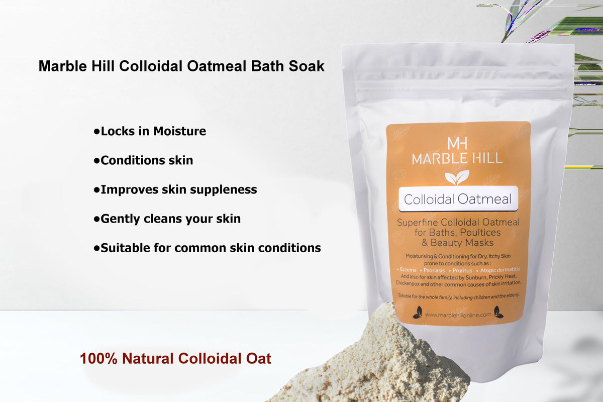 Marble Hill Colloidal Oats Bath soak 500g. Relief for Chicken Pox, Dry Itchy Skin, Eczema, Psoriasis, Sunburn Dermatitis. Soothing Moisturising. Natural Whole Oats for Maximum Skincare Benefits