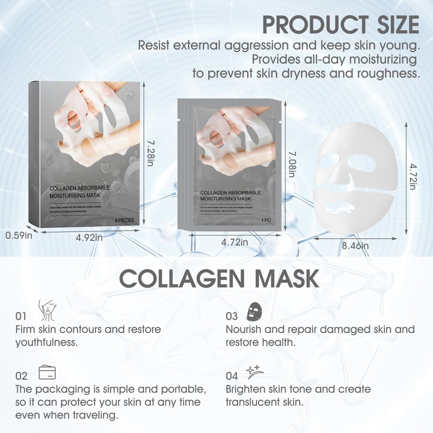 Allony Deep Collagen Anti Wrinkle Mask, Biodance Collagen Mask Overnight, Deep Collagen Overnight Mask, Deep Hydration, Firming and Repairing(4pcs)
