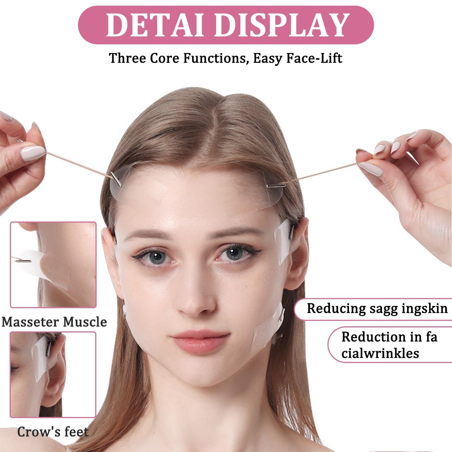 Anmahe 80 Pcs Face Lift Tape, Invisible Face Lift Patches with 16 Lifting Ropes Instant Facelift Tape Face Neck Lift Tape Double Chin Lifting Saggy Skin Face Lifter Tape for Skin Firming Makeup Lifting Tool