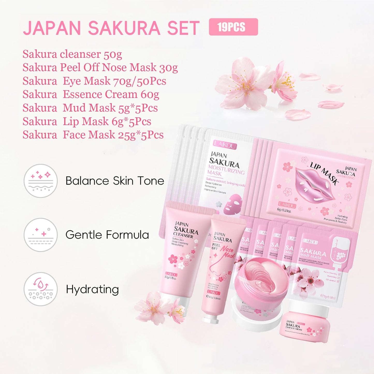 SONGQEE Sakura Skin Care Sets & Kits,Skincare Set for Teenage Girls,Girls Pamper Set,Face Mask Gift Sets for Women,Cherry Blossom Beauty Gifts Sets for Women, Skin Care Set Teen Girl Christmas Gifts