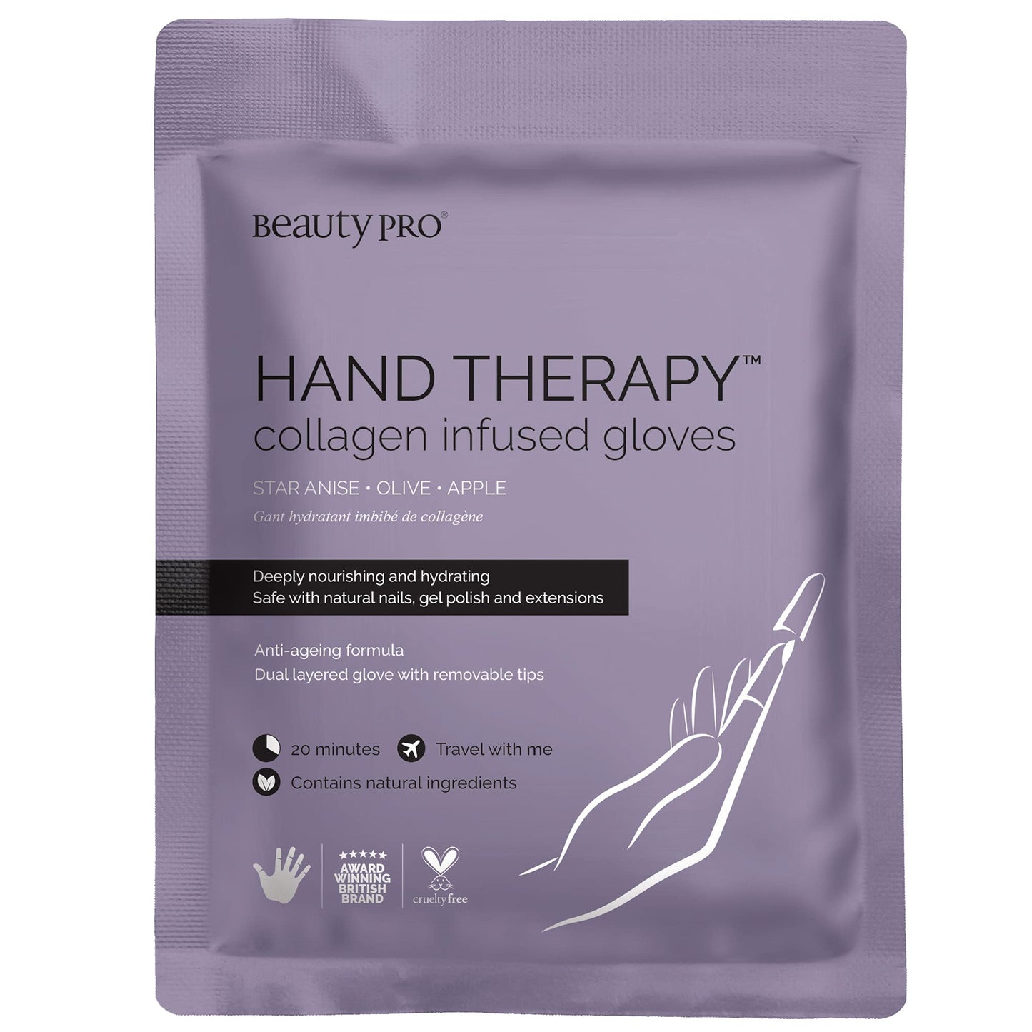 BEAUTYPRO HAND THERAPY Hand Mask With Collagen & Argan Oil | Moisturising Gloves Treatment for Cracked Fingers | Hand Masks for Dry Hands | Safe with Natural, Gel & Extensions Nails |