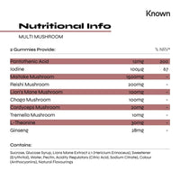 Mushroom Complex Gummies Lion's Mane and 5 Mushroom Blends (Reishi, Maitake, Cordyceps, Chaga & Tremella) Added Pantothenic Acid & Iodine - Blackcurrant-Flavoured Multi Mushroom Complex Vegan Gummies