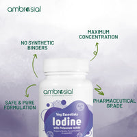 AMBROSIAL Ambrosial Iodine Supplement 5000mcg with 7500 mcg Potassium Iodide| High Strength Iodine Tablets | Natural Source of Iodine from Potassium Supplements & Iodide Tablets (Pack of 2-120 Tablets)