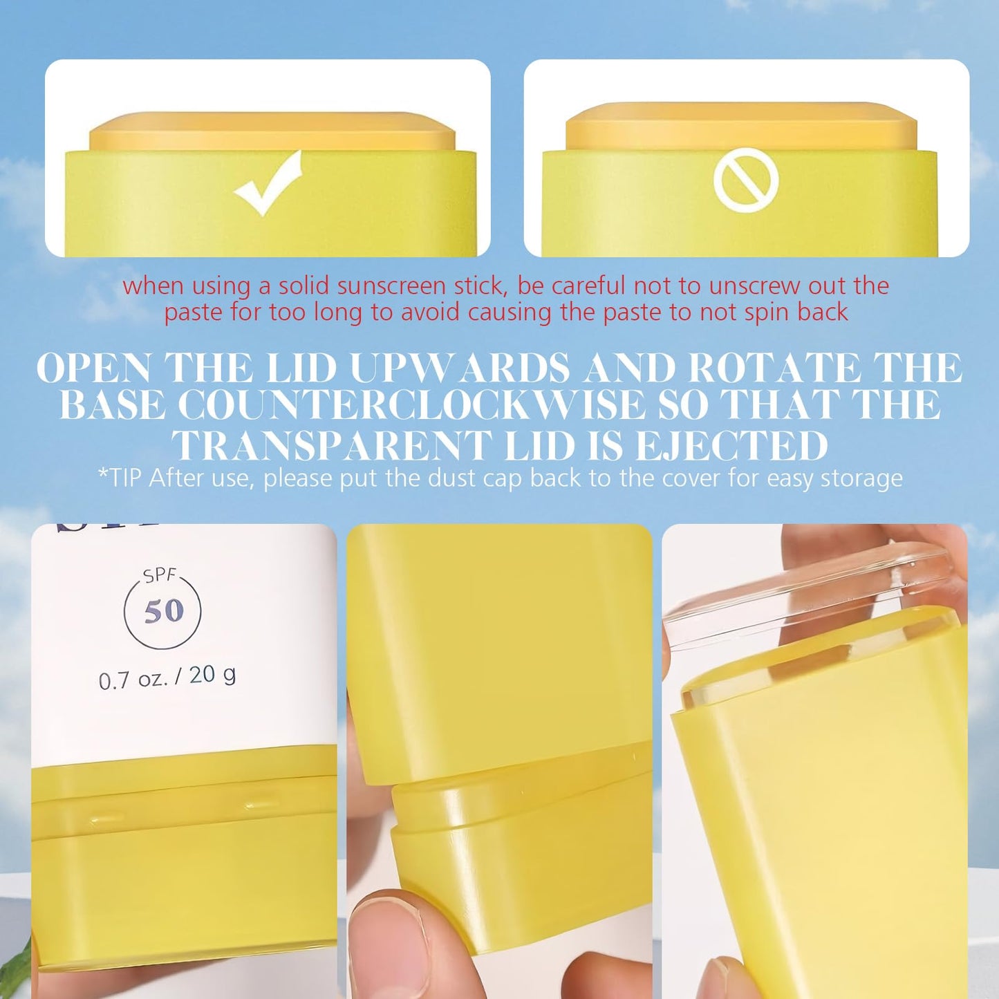 GMHLLES Sunblock Stick 20g Sun Block Sticks for Face Mineral Transparent Sun Stick Spf 50 Face Waterproof, Non-Whitening, Non-Greasy, Suitable for Travel, Vacation, Beach