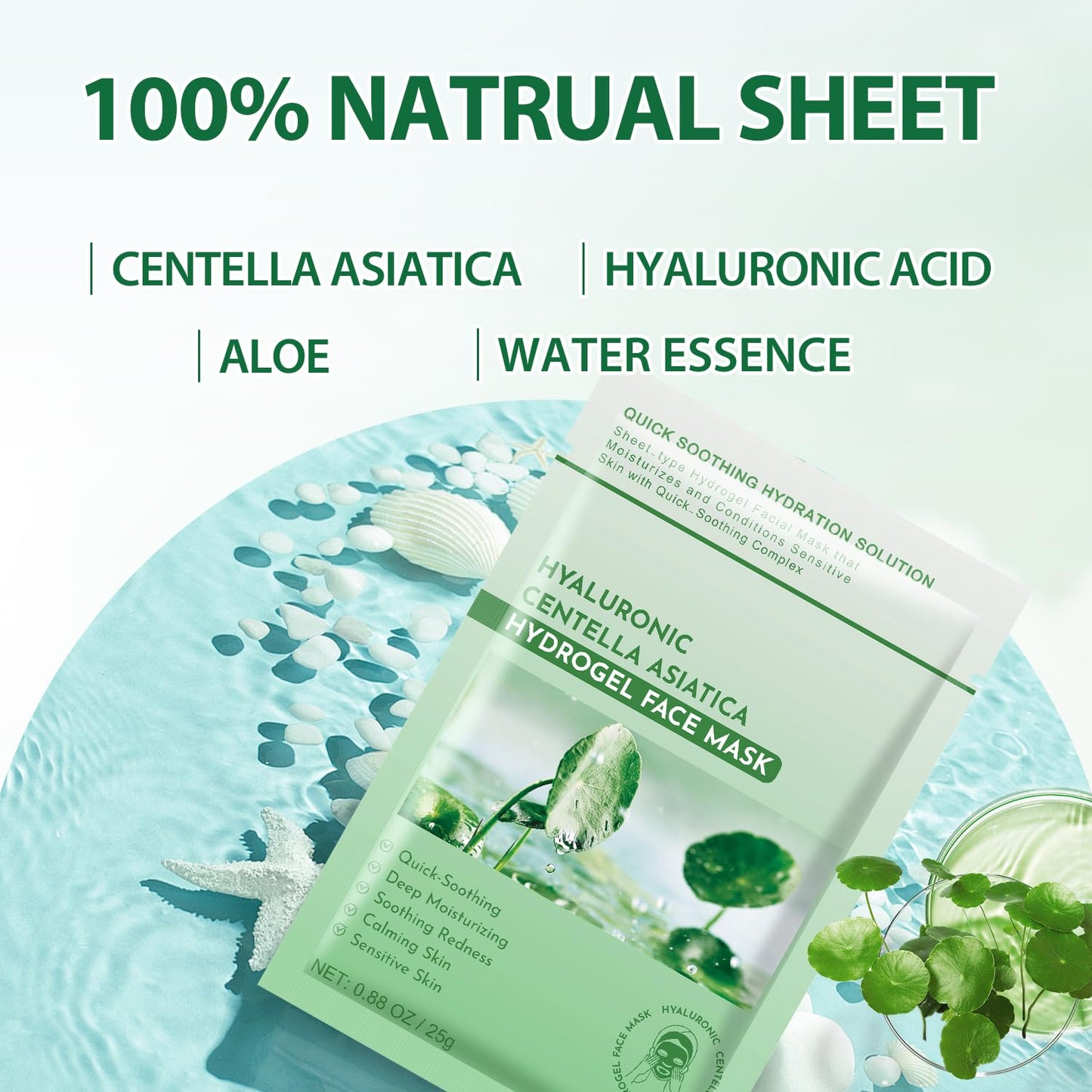 IREV Pack of 10 Centella Asiatica Calming Mask, Soothing Facial Masks with Aloe for Sensitive Skin, Daily Care Mositurizing Face Masks Skincare, Hyaluronic Acid Hydrating Sheet Face Mask Beauty Care