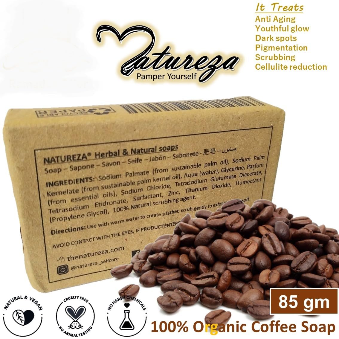 Generic Handmade Organic Coffee scrub soap Anti Acne Anti aging 90g