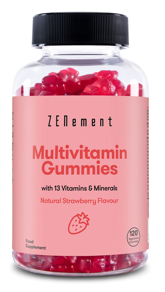 Multivitamins and Mineral Gummies, for Kids, Women and Men, 120 Gummies | Natural Strawberry Flavor | with 13 Vitamins & Minerals | Gelatin Free, Vegetarian, Gluten Free | Zenement