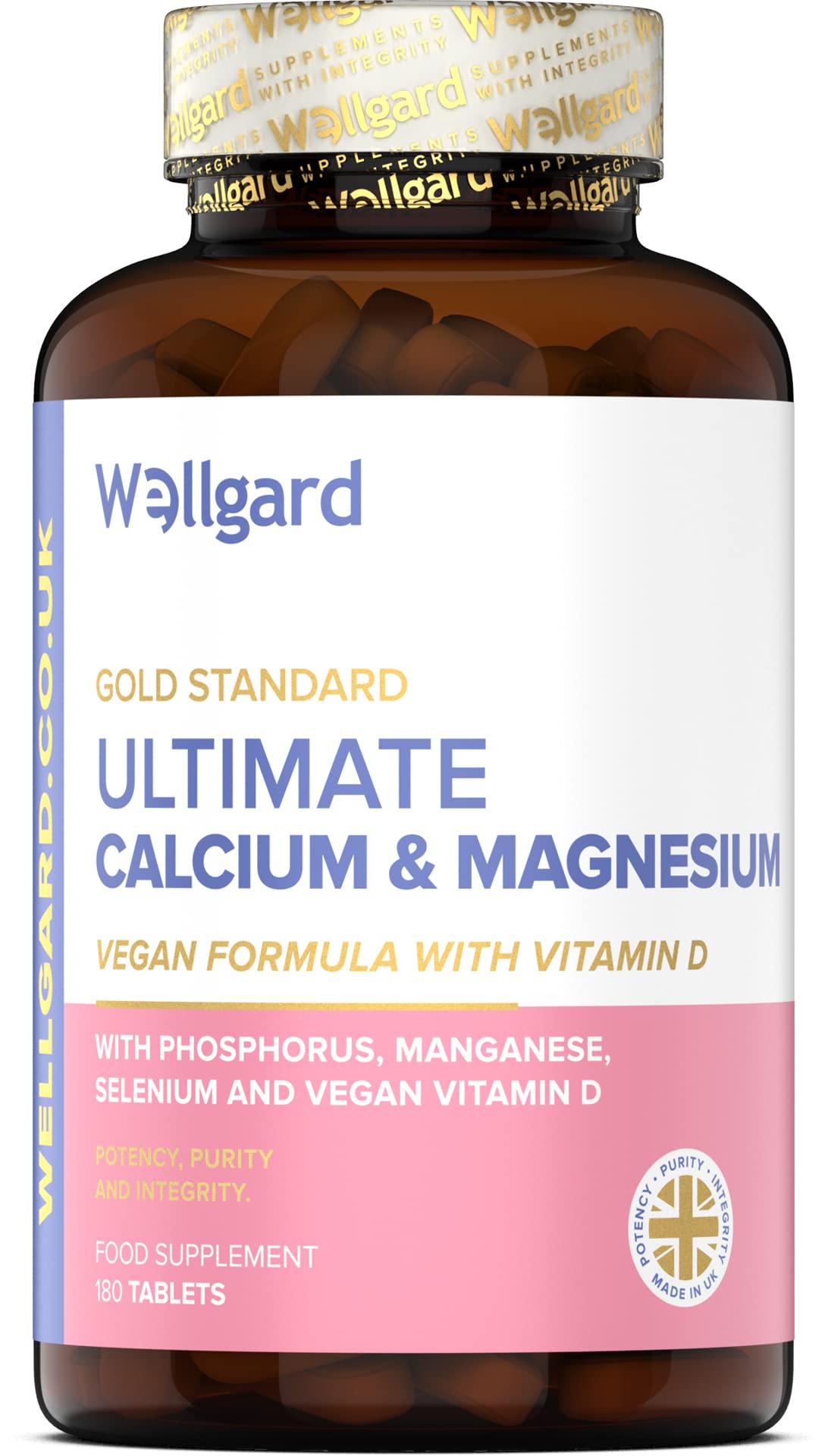 Wellgard Vegan Calcium Magnesium Zinc and Vitamin D Capsules - Calcium Supplement, Calcium Tablets with Phosphorus, Manganese, Selenium, Copper, Made in UK
