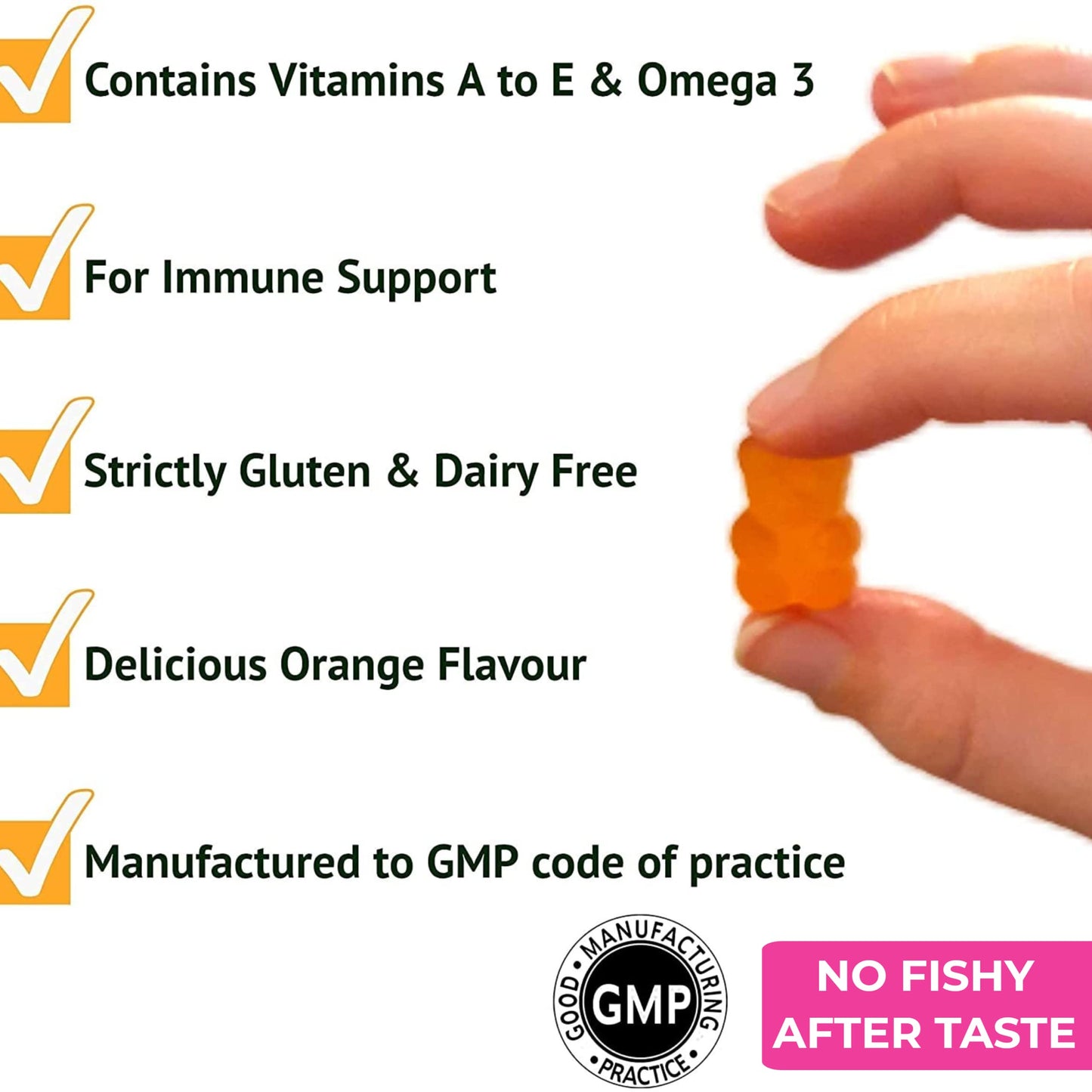 Multivitamin & Omega 3 Gummies for Kids & Adults - Vitamin C, A, B, D & Vitamin E - with DHA & EPA - 30 Chewable Multivitamins & Omega 3 Supplement - Orange Flavoured - nutripact