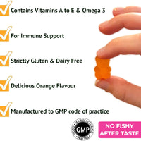 Multivitamin & Omega 3 Gummies for Kids & Adults - Vitamin C, A, B, D & Vitamin E - with DHA & EPA - 30 Chewable Multivitamins & Omega 3 Supplement - Orange Flavoured - nutripact