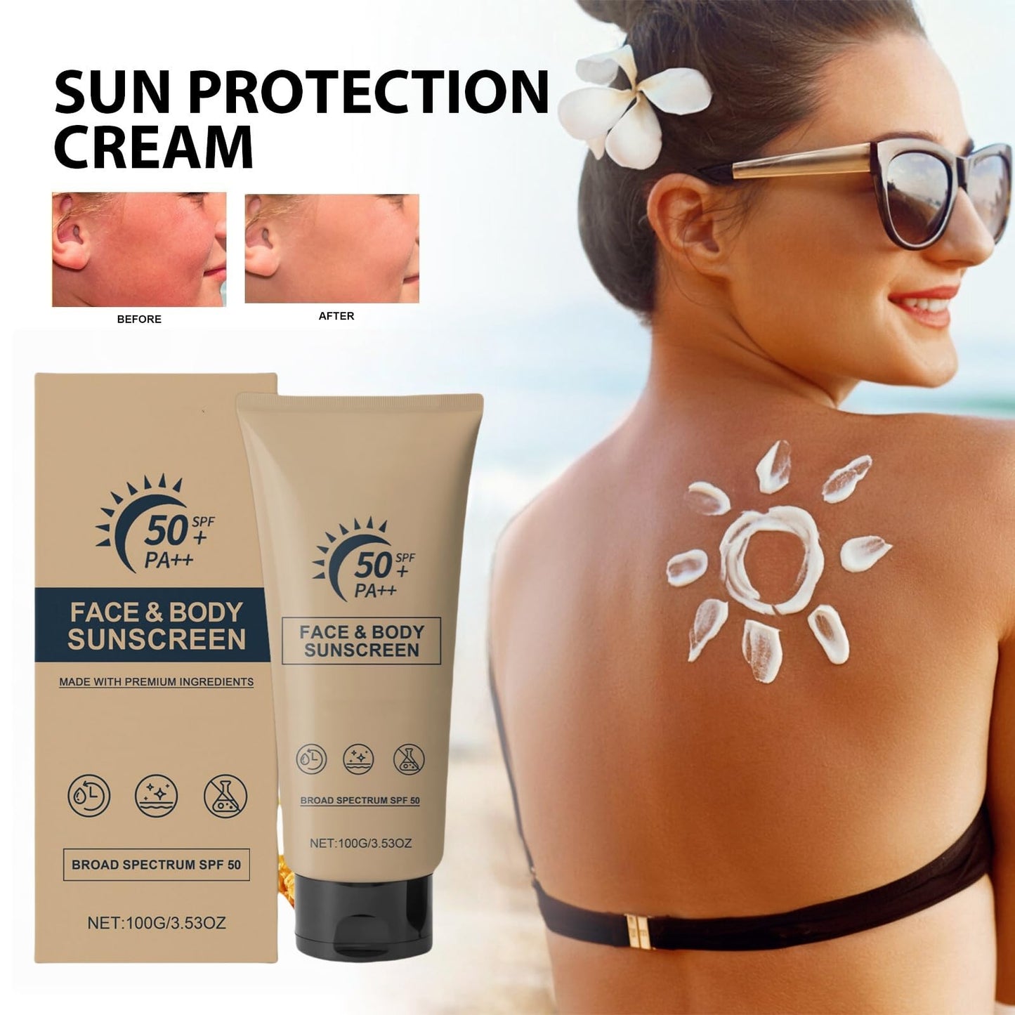 Siyinzu Beef Tallow Sunscreen Spf 50+,Beef Tallow Sun Cream SPF 50,Grass Fed Be/ef Tallow Natural Sun/screen,Natural Tallo/w Sun Crea/m for Face/Body,Non Greasy Sun C/ream Spf 50,Sunscree/n for Oily/Dry Skin