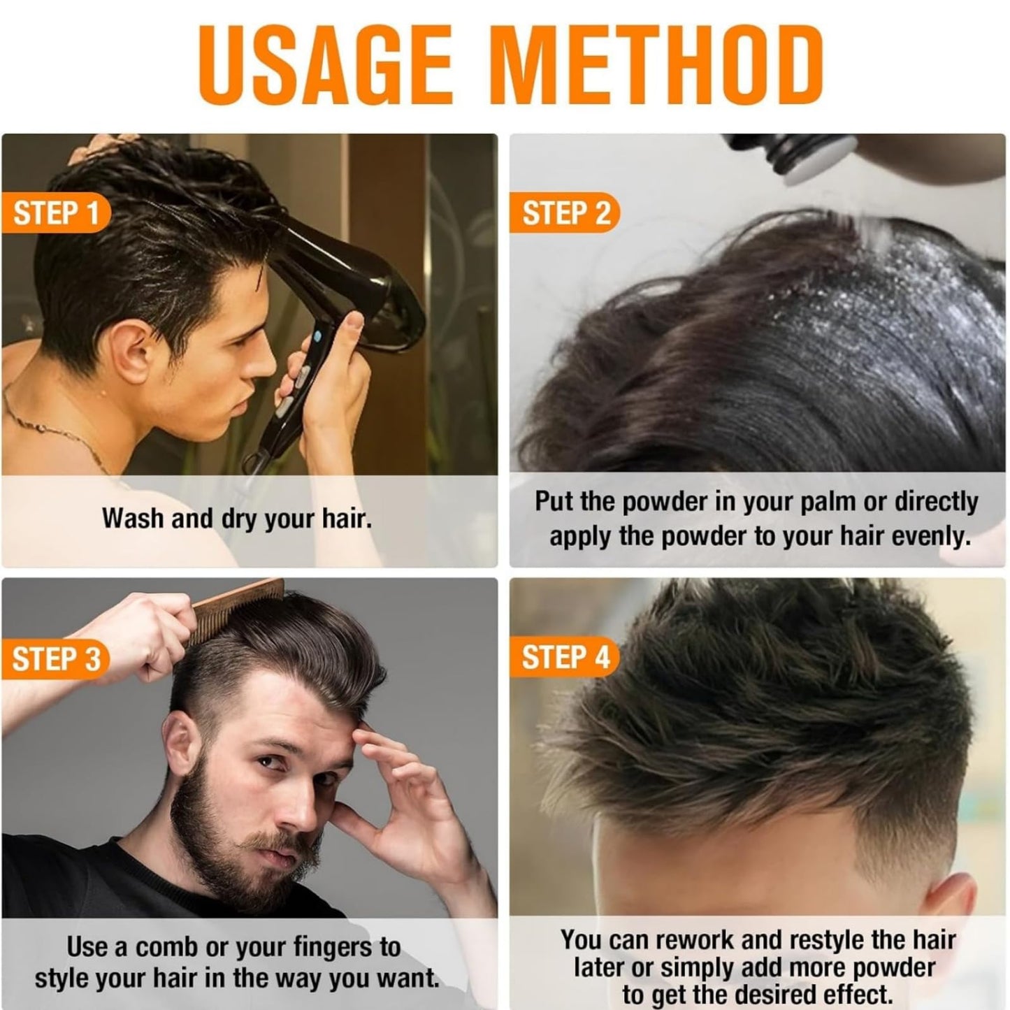 Yoowan Volume Powder for Men&Women,Hair Powder Men,Hair Styling Pow-Der,Texture Po-Wder Ha-Ir M-En,Instantly Adds Texture&Volume,Easy to Apply and Carry,Oil-Control,Natural Ingredients Long-Lasting Styling