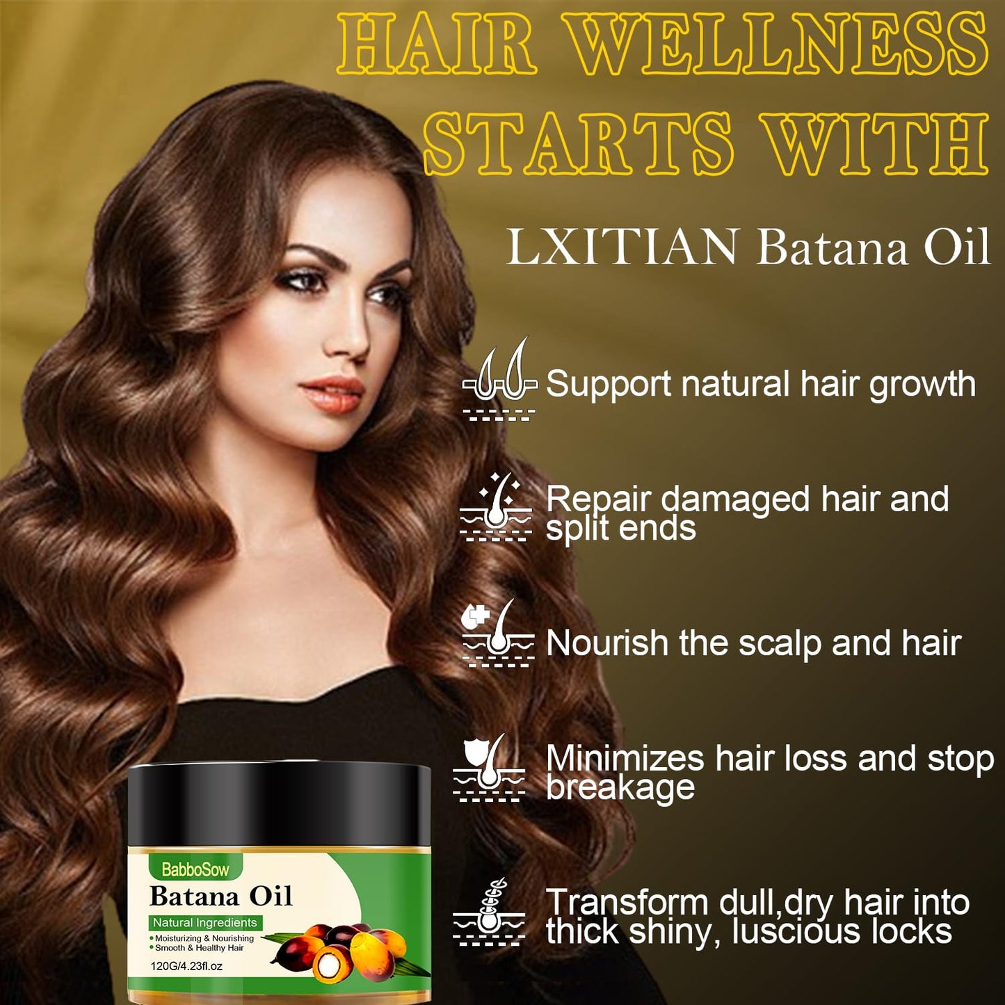 Lxitian 100% Natural Raw Batana Oil for Hair Growth, Dr. Sebi Hair Oil from Honduras, Pure Nourishment Organic, Prevent Hair Loss,Eliminates Split Ends Moisturize Scalp,Restore Hair Masks for Dry Damaged Hair