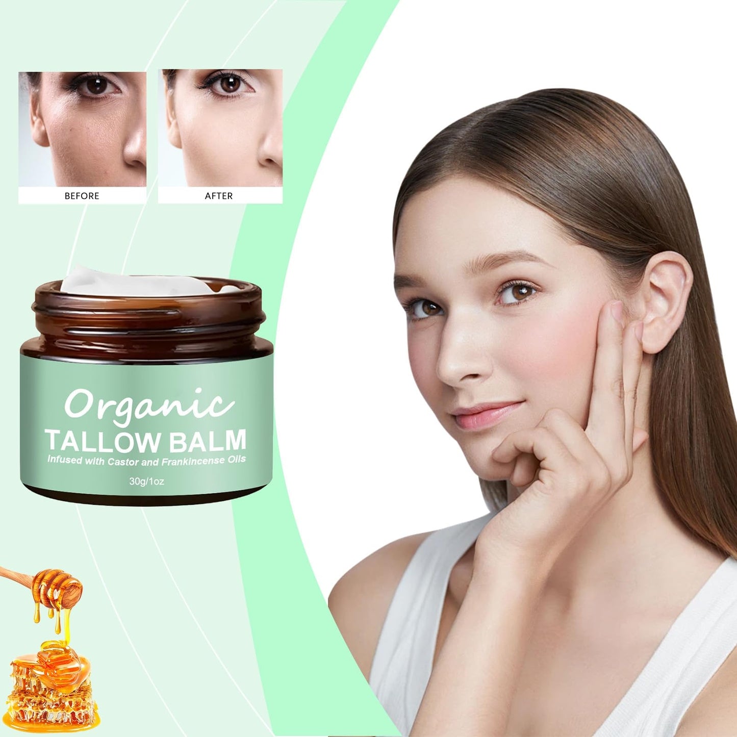 Xinyig Organic Beef Tallow Moisturizer for Skin,Beef Tallow with Frankincense Oil & Castor Oil,Beef Tallow Skin Care,Beef Tallow Honey Balm,Beef Tallow Balm Face Moisturizer,Nourishing and Hydrating