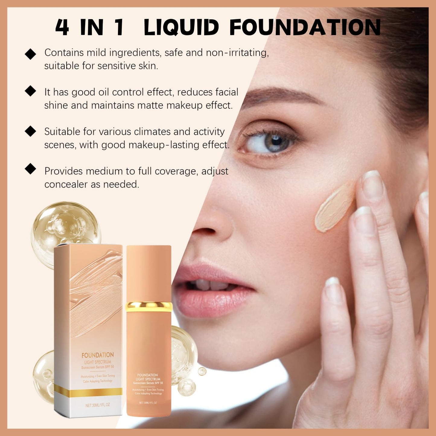 2pcs Bio-Mimic Foundation 4 In 1 Liquid Foundation Moisturizing Full Coverage Spf 50+ Lasting Wear Anti Pollution Face Foundations Bio-mimic Light Foundation Waterproof Colour Changing Foundation