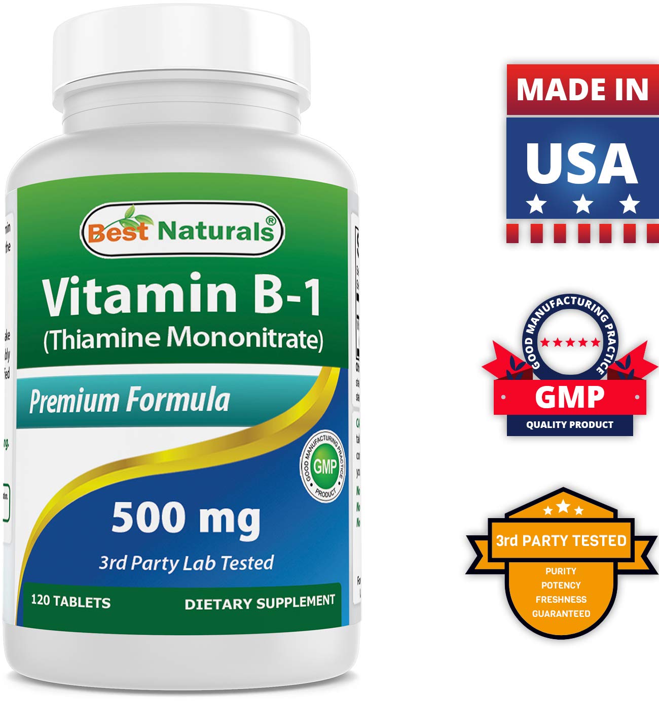 Best Naturals Vitamin B1 as Thiamine Mononitrate 500 mg 120 Tablets (120 Count (Pack of 2))