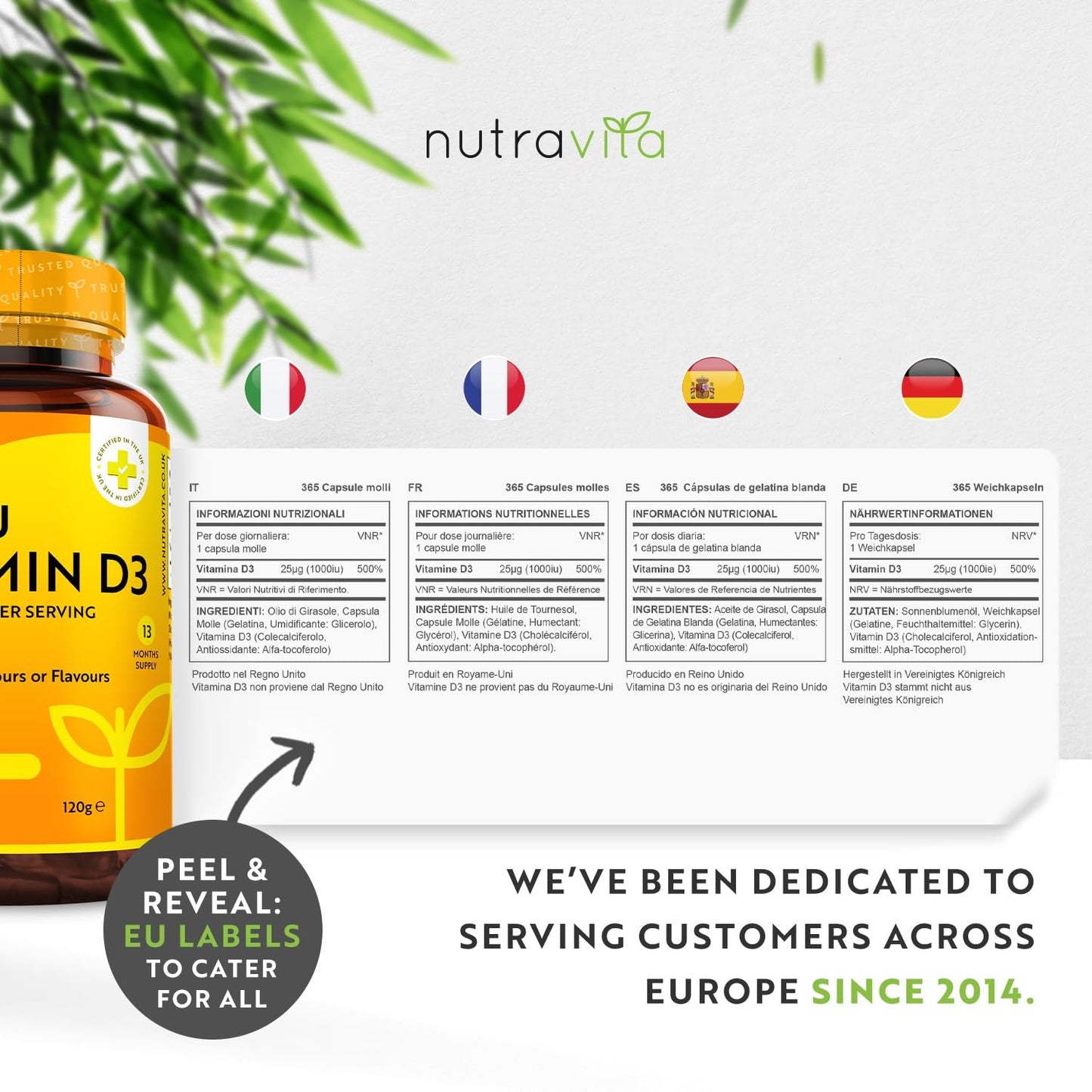 Vitamin D3 4000 iu - 400 High Strength Easy to Swallow Premium Softgels - Over A Year's Supply - Max Strength Vitamin D3 Cholecalciferol Supplement - Manufactured in The UK by Nutravita