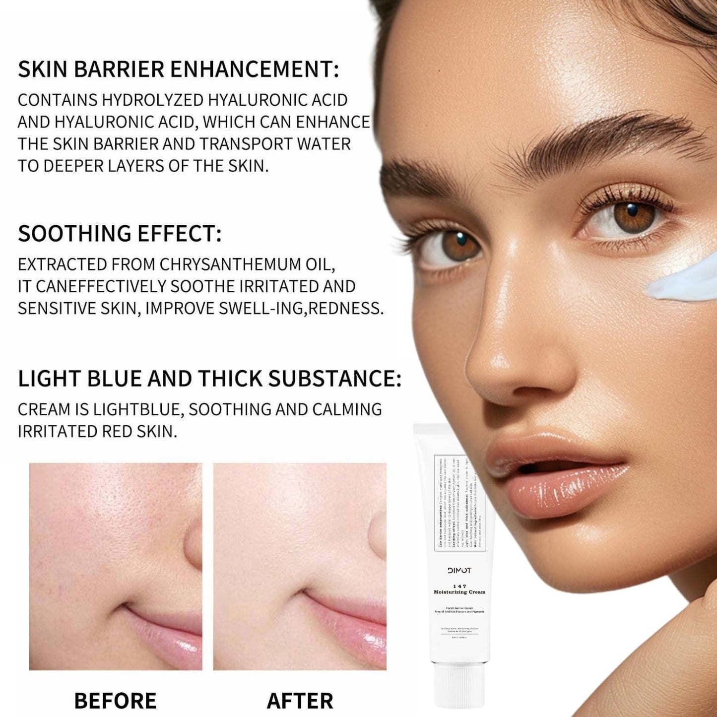 147 Barrier Cream - Moisturizing Face Cream For Women - Face Moisturizer For Daily Skin Barrier Repair Care - Deep Hydrating with Paeonia Albiflora Flower Extract 1pc