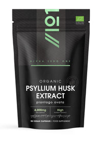 ALPHA01 Organic Psyllium Husk Extract 5000mg - Potent 10:1 Extract - Natural Prebiotic Fibre Supplement from Raw Plantago Ovata Seeds - 90 Vegan Capsules