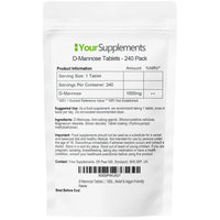 YourSupplements D-Mannose Tablets 1000mg | Easy Swallow Coated Tablets | 240 Pack | High Strength | Natural Relief & Vegan Friendly