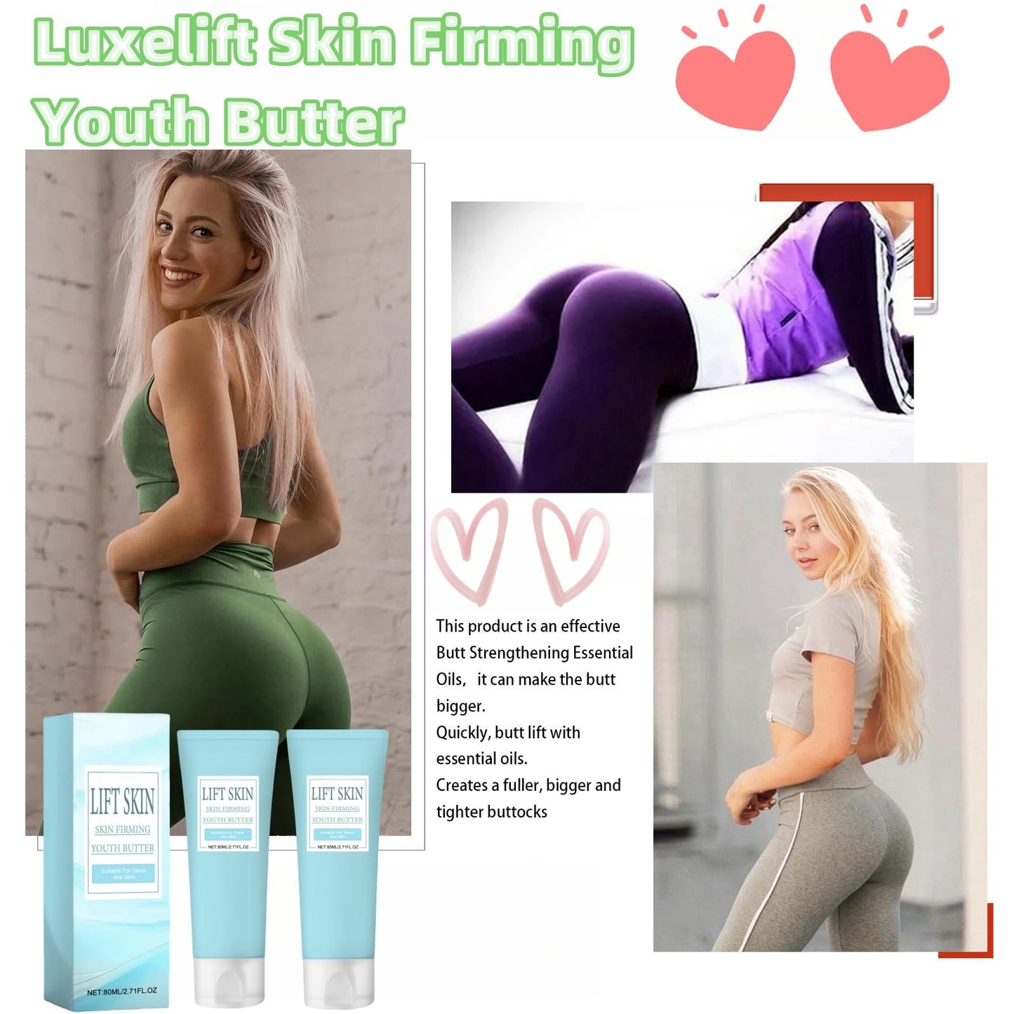 Oumun 2PCS Luxelift Skin Firming Youth Butter,Luxelift Skin Firming Butter,80ML Skin Firming Body Cream,Luxelift Skin Firming Cream,Firming Body Lotion,Firming Body Cream,Skin Tightening Cream for Body