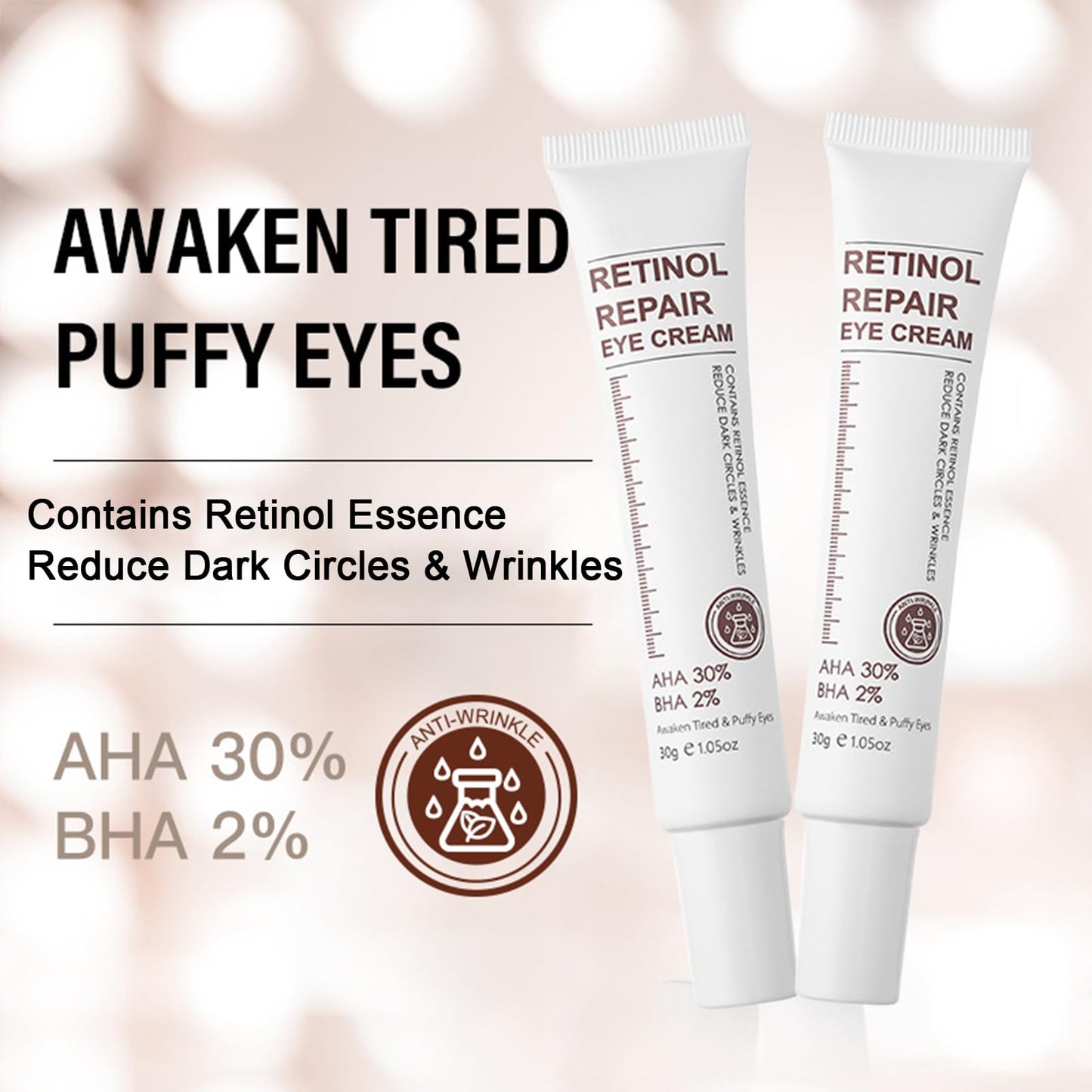Retinol Eye Cream With Retinol Serum & AHA 30% & BHA 2% -Under Eye Cream For Dark Circles Puffy Eyes -Retinol Serum Moisturising Anti-Wrinkle Anti-Aging Eye Creams (Retinol Eye Cream)