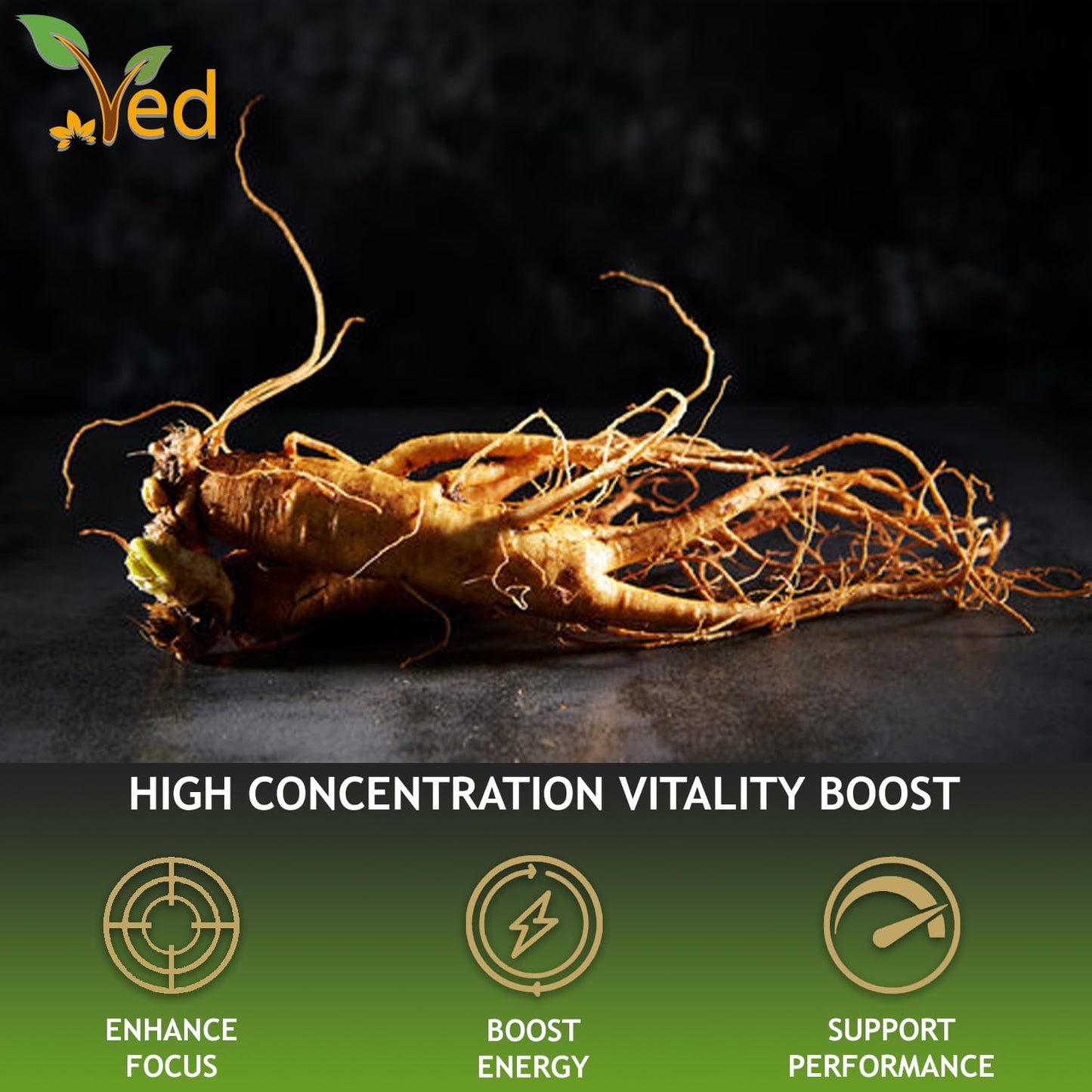 Ved Ginseng Liquid Food Supplement (500 ml) - with Siberian & Panax Ginseng - Supports Energy and Vitality - for Improved Concentration.