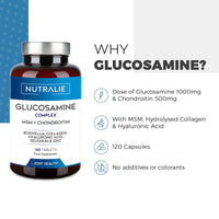Glucosamine and Chondroitin High Strength Complex - MSM, Collagen, Hyaluronic Acid and Boswellia - Maintain Normal Bones - Glucosamine Sulphate 1500 mg - 120 Tablets NUTRALIE
