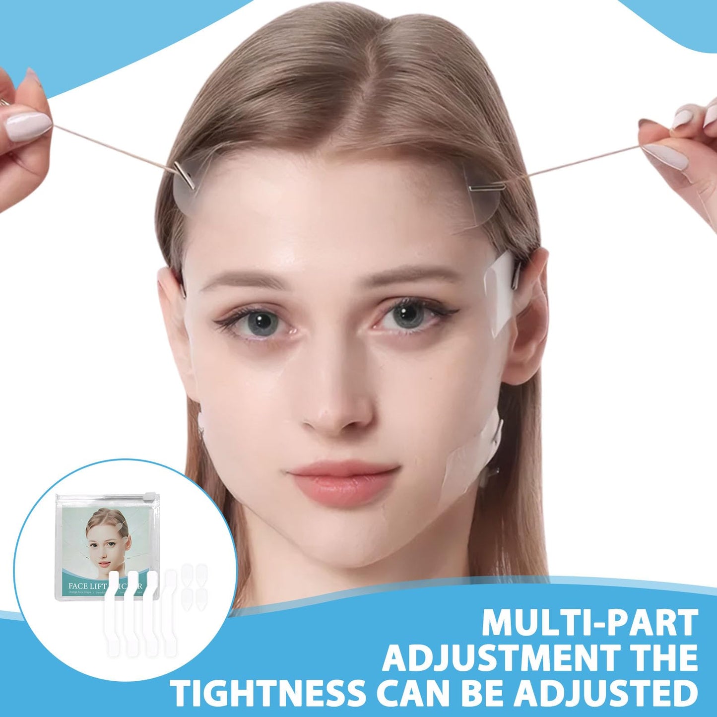 Katslyn 48 PCS Face Lift Tape Invisible Set,Neck Lift Tape, Invisible Face Lift Patches for Skin Tightening, Makeup Tools (String*8, Patches*40)