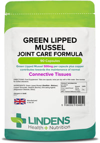Lindens Green Lipped Mussel Capsules - 1,000mg Daily Intake - 90 Pack - Joint Care Formula in Convenient, Rapid Release Capsules - UK Manufacturer, Letterbox Friendly