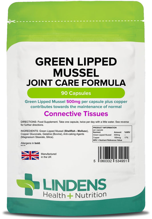 Lindens Green Lipped Mussel Capsules - 1,000mg Daily Intake - 90 Pack - Joint Care Formula in Convenient, Rapid Release Capsules - UK Manufacturer, Letterbox Friendly