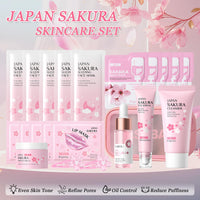 Ceboic Sakura Skin Care Sets & Kits, Cherry Blossom Skincare Set For Teenage Girls Gifts, Facial Kits for Women, JAPAN Skincare Set with Wash Bag, Eye Serum, Cream, Cleanser, Sleep Mask, Mud Mask, Lip Mask