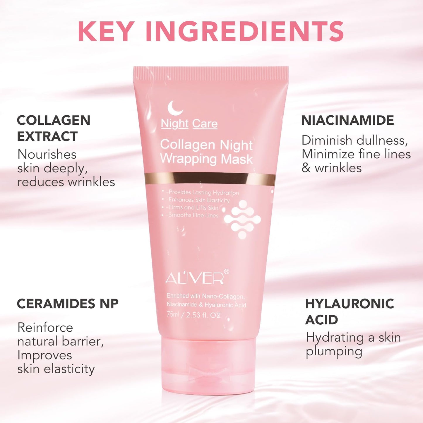 Generic Deep Collagen Anti-Wrinkle Lifting Mask with Hyaluronic Acid & Aloe Vera, Elasticity, Hydrating, Firming and Moisturizing, Overynight Hydrating Face Mask for All Skin Types -2.53 fl.OZ